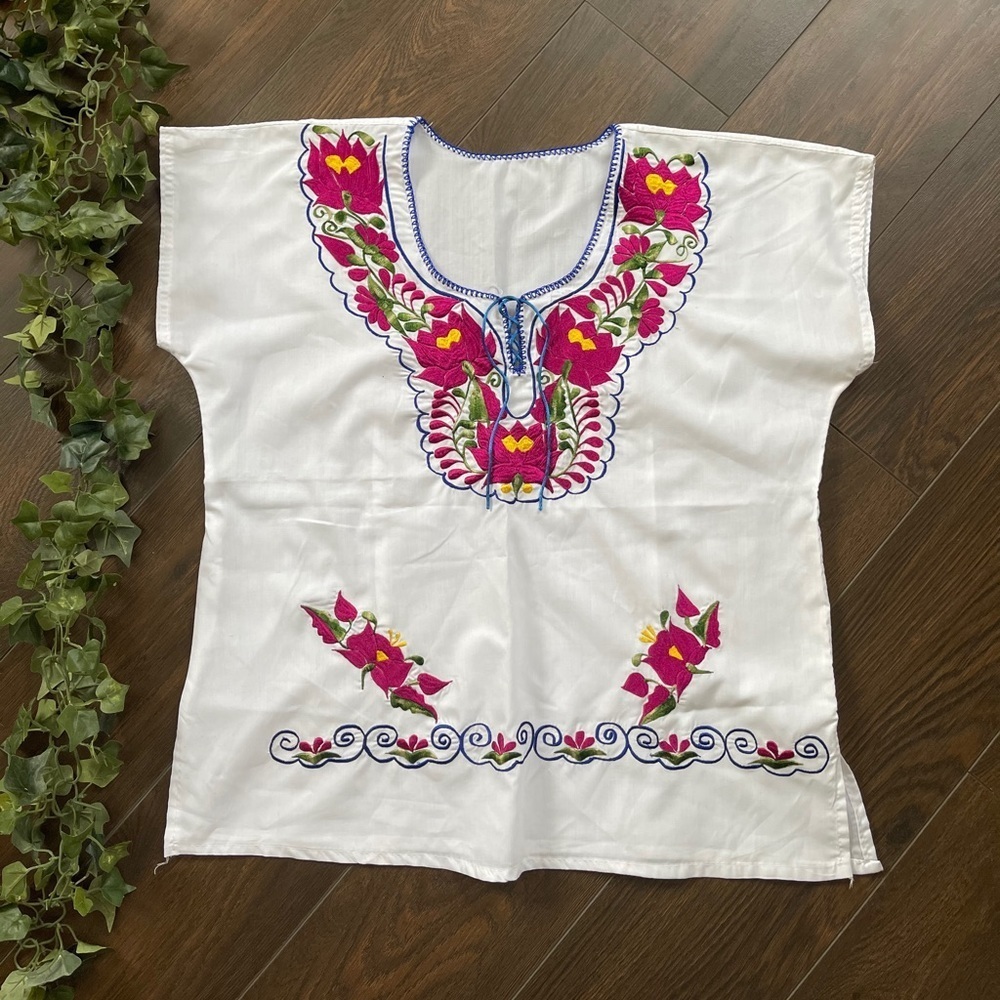 Mexican hand crafted embroidered floral blouse
